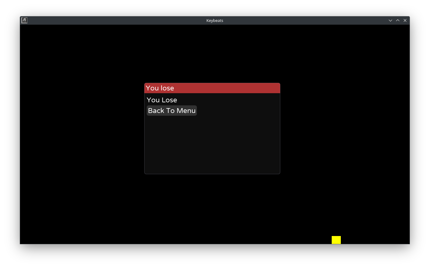 The lose screen in Keybeats.